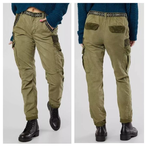 Free People Pants - FREE PEOPLE Wild Nothing Cargo Pant Olive Green Size 2 Button Fly High Rise